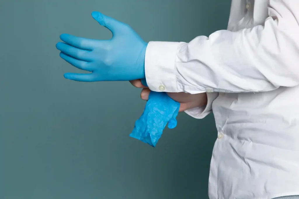 Chemical resistant nitrile gloves with long cuff
