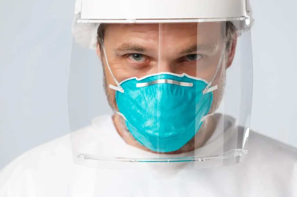 Full face shield polycarbonate anti fog chemical resistant