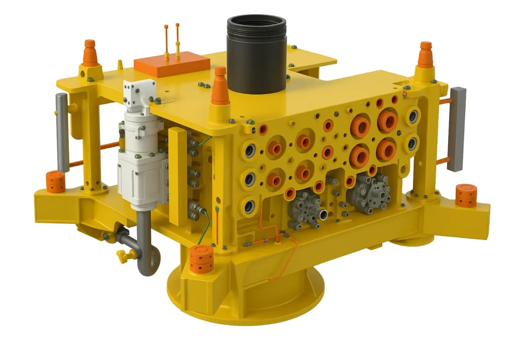 "Onshore conventional Christmas tree system" "API 6A compliant wellhead and tree assembly" "Gas production wellhead installation on offshore rig"